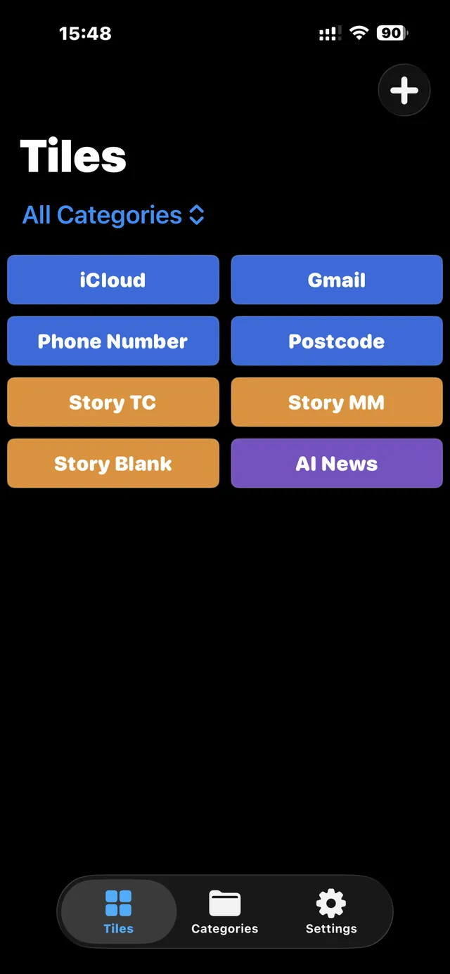 Copy Tiles library of reusable text tiles in colour-coded categories