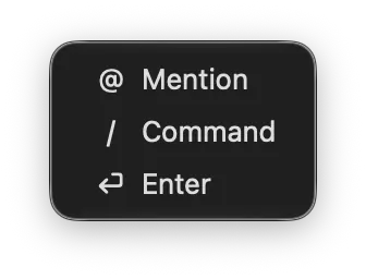 Mouse Menu popup at the cursor with Mention, Command, and Enter items